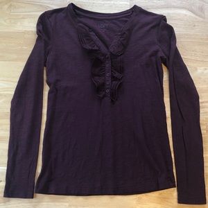 Loft XS long sleeve purple top w ruffle detail